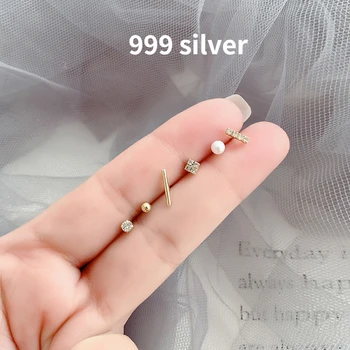 999 Сребро Малки Изискани Обеци Не е Нужно да се Избере По Време на Сън Корейски Модни Бижута Аксесоари за Момичета