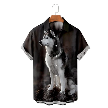 Мъжки Хавайска Тениска За Жени с Шарени Кучета Хъски, Модни Мъжки тениски с 3D Принтом, Ежедневни Плажно Облекло Оверсайз 10
