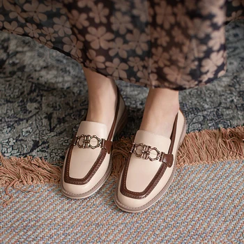 MythLuo/Лоферы за жени; Обувки На масивна обувки; Обувки на плоска подметка От естествена Кожа, с Квадратни пръсти на Ниски Обувки; Дамски Ежедневни Обувки в стил ретро