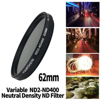 ND Обектив 62 мм Променлив ND2-ND400 Филтър неутрална плътност Фейдер ND Регулируема оптични стъклени лещи се Прилага към обектива на камерата 62 мм
