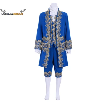 Дворцовият костюм от 18-ти век Мъжки Син Придворен костюм в стил рококо Колониален Викториански Елегантен Мъжки Син Костюм Мъжки Исторически Костюм