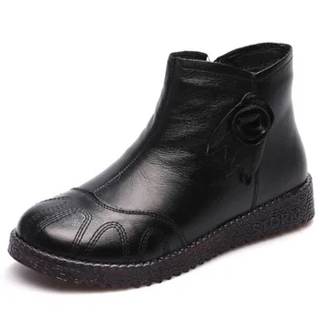 ZXRYXGS/Нова мода памучен обувки за майките, дамски ботуши, Зимни Зимни обувки на равна подметка, Удобни обувки от естествена кожа с цветя, топли обувки
