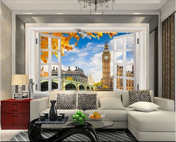 Потребителски 3D стенописи, 3D от прозорците пейзаж Биг Бен papel de parede,хол с диван телевизор на стената спалня тапети