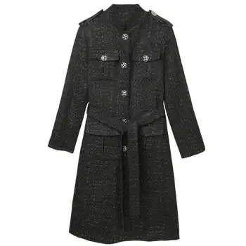  4XL! Черно твидовое палто с лек аромат, есенно-зимно дамско Бизнес офис дамско дълго палто