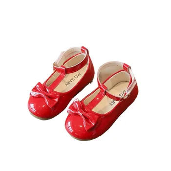 Обувки От Лачена Кожа За малки момичета, Вечерни Обувки на Принцесата Mary Janes с Лък, Детски Обувки С мека подметка, Т-образни Червена Кожена Обувки, Студентски Обувки на плоска Подметка