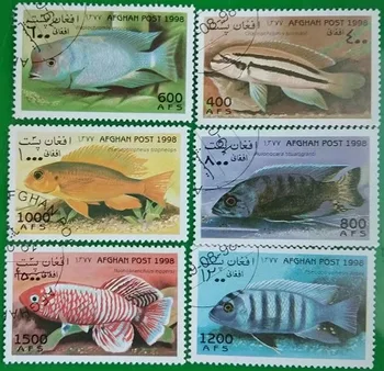 6 БР, 1998, Пощенски марки Афганистан, Рибен печат, Събиране на марки, Използвани с пощенска марка