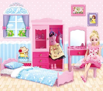 Висококачествен куклена къща аксесоари за куклата къща имитация на мебели Шкаф легло, скрин на Игралната къща, Интерактивна Играчка, подарък за момичета