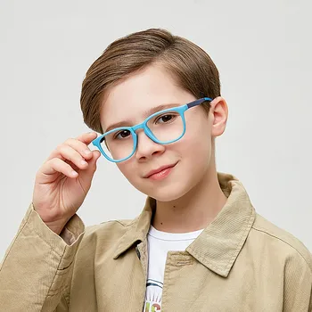 Очила за Момчета И Момичета Мека Силиконова Дограма Анти Син Лъч Лещи Защита на Очите Детска Стъкло Рамки за Очила, Прозрачни Лещи