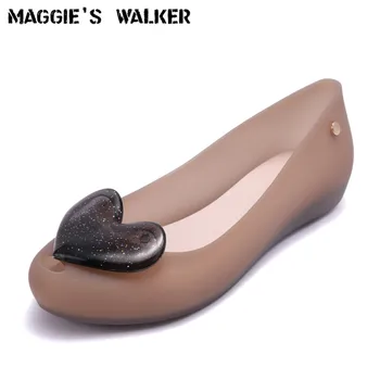 Maggie's Уокър/Плажни обувки с декорация във формата на кристали; Женски желейные сандали; Летни Модни джапанки в танкетке от смола цвят карамел със сърца; Размер на 36 ~ 40
