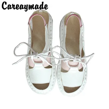 Careaymade-Оригинални ръчно изработени сандали, дамски сандали на равна подметка с мека подметка, лятна дишаща освежаваща плажни обувки