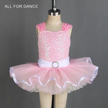 20187 Rose Балетное Рокля-пакет за Детско Танцово Шоу, Костюм с Пайети Рокля-чорапогащник с Панделка, Танцови Рокли