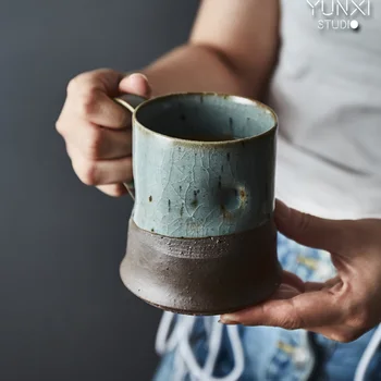 Керамична чаша ръчна изработка в японски стил, по-голям капацитет, унисекс, керамична чаша за вода, домашно приготвени ретро офис чашата за кафе