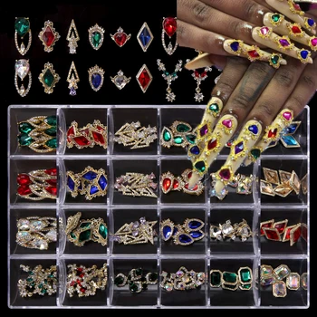 HEALLOR 24 пръстени * 5 бр. Цветни висулки за нокти със скъпоценни камъни в прозрачна КУТИЯ AB Rhiestones 3D jewelly Crystal Стоунс