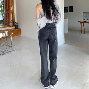 N1775 Тесни дънкови панталони с висока талия, нови корейски ретро дънки с прави штанинами