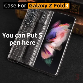 Калъф Galaxy Z Fold 3 с притежателя на S Pen W22 Защитен Калъф за Galaxy Z Fold 3 Калъф със слот за S Pen Материал от естествена кожа