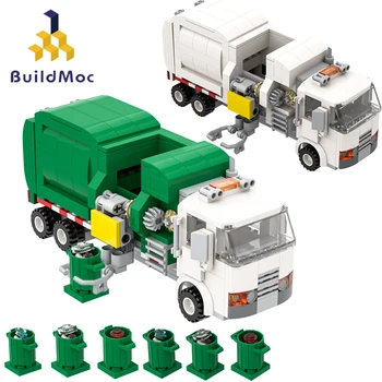 MOC Градска Класификация на Отпадъци Санитарен Камион Технически Автомобил Строителни Блокове Комплекти Brinquedos Playmobil Забавни Детски Играчки