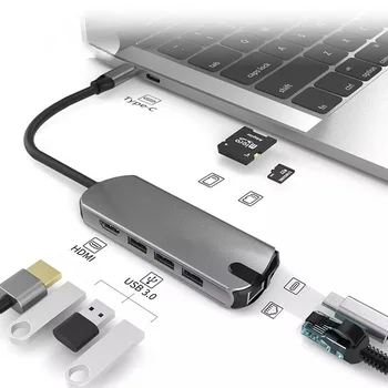 хъб type-c за гигабитова жична мрежова карта, зарядно устройство, 3-портов USB hub, хъб от алуминиева сплав, преносим високоскоростен порт USB 3.0 Тип