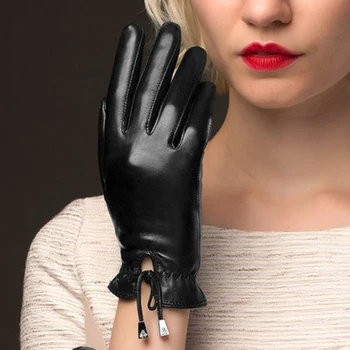 Ръкавици от естествена кожа, есен-зима Кадифе Модни Дамски Ръкавици от овча кожа, Топли ръкавици за шофиране, NW775-5