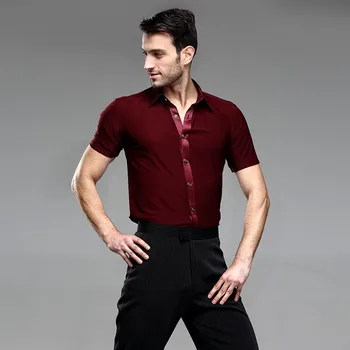 Червени мъжки ризи за танци, мъжка тениска за латино танци, мъжки ризи за по бални танци, мъжки костюми за латино танци, танцов топ, мъжки дрехи за балните танци