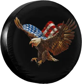 Калъф за Резервна гума GrocyXu Jayke Joy, Калъф за джанти с флага на САЩ American Eagle, Защита на Колелата от Прах, Защита от Атмосферни въздействия, Универсален