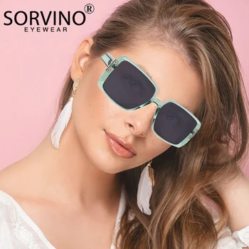 SORVINO Vintage Слънчеви Очила Дамски Модни Голяма Квадратна Рамки Слънчеви Очила 2021 Нови Модни Y34 Ретро Черни Лещи Мъжки Очила с UV400