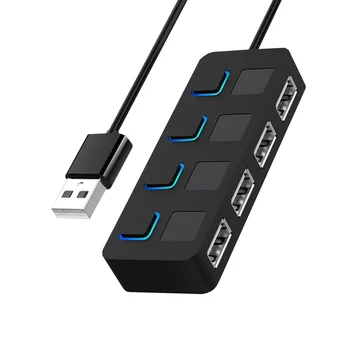 На 2.0 HUB Мулти USB Сплитер 4 Порта, Удължител за USB Адаптер за Захранване ултра-тънък Led Индикатор, Захранване USB ХЪБ за Преносими КОМПЮТРИ