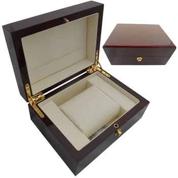 Висококачествена светло червена дървена кутия за часовници, метален заключване, боя, Маркова Опаковъчна кутия, Подарък кутия, съдържаща чанта за възглавници ПУ, Може да се коригира ЛОГО 95