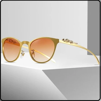 Метални слънчеви очила cat eye дамски Модни оптични плоските огледални Луксозни маркови очила с uv400