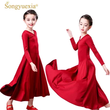 2022 Songyuexia Червен Детски Духа на Съвременното Балетное Танцово Рокля с дълъг Ръкав Вечерни шоу-Костюми За Момичета Балетна Танцова Пола