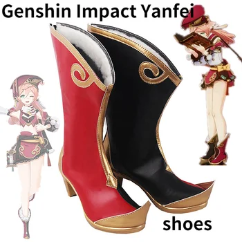 Аниме Genshin Impact Yanfei cosplay обувки Естетизъм, Униформи Ян Фей Cosplay Костюм за Хелоуин Вечерни Облекло За Жени