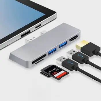 Удобни и ефективни компютърни аксесоари 5 пристанища USB2.0/3.0 Порт HDMI-съвместим Адаптер-хъб за разветвителей TF /SD-карти